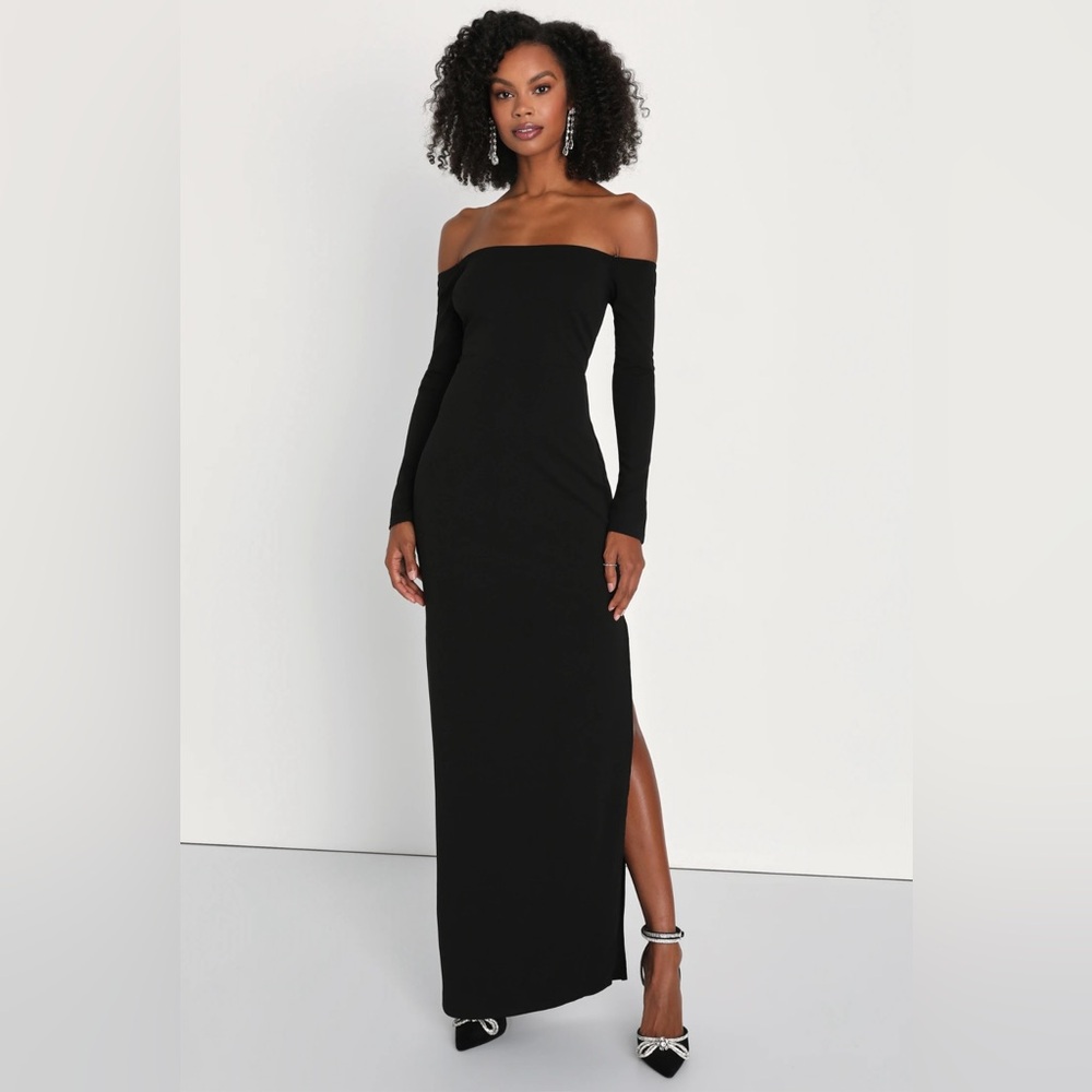 Lulu's Black Long Sleeve Off-Shoulder Maxi Dress